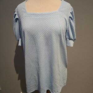 Solersun Textured Puff Sleeve Top | Size XL | Light Blue